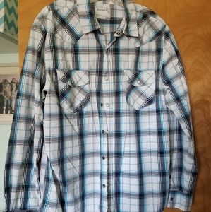 Plaid cotton button up shirt.